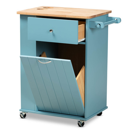 Baxton Studio Liona Sky Blue Finished Wood Kitchen Storage Cart 162-10444